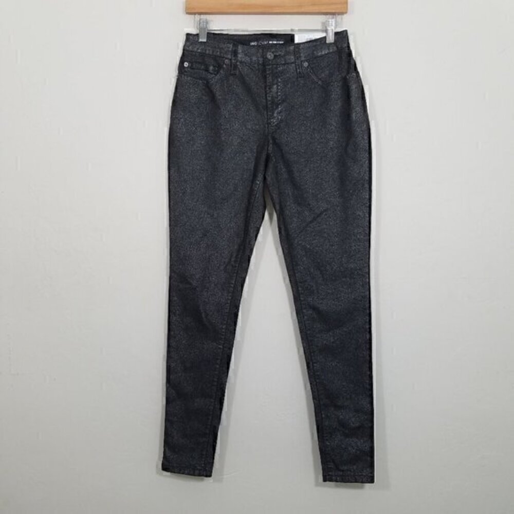 NWT INC International Concepts Black Shine Mid Rise Skinny Jeans Stretch Size 8